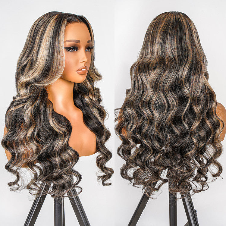 Black Wig With Honey Blonde Highlights Body Wave Piano Colored Lace Wigs